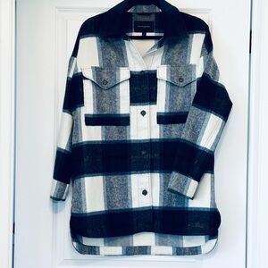 BANANA REPUBLIC Shacket Cozy Buffalo Plaid Blues White Cotton Wool Sz S M L